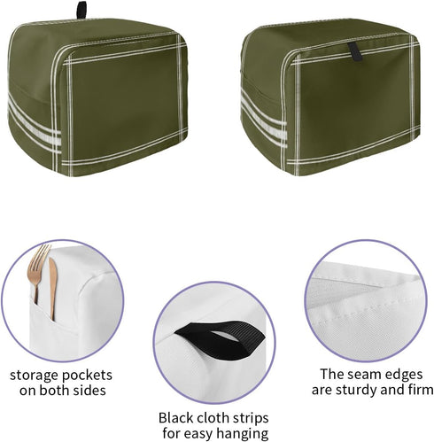 Toaster Dust Cover with Pockets, Solid Color Dark Olive Green Soft Washable 2 Slice Toaster Cover, Dust-proof Cover for Small Appliance Cover and Fingerprint Protection