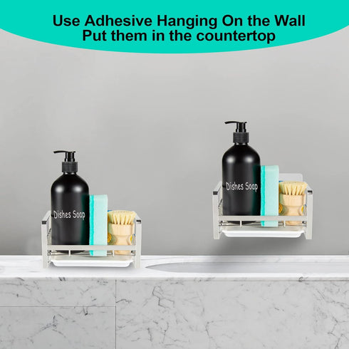 Counter TEZZ Sponge Holder for Kitchen Sink, Stainless Steel Kitchen Storage Sink Caddy for Organizing Sponge, Brush