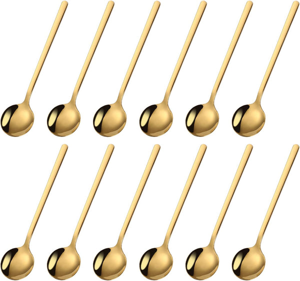 12 Pieces Mini Gold Stainless Steel Espresso Spoons, 5.24 Inch Demitasse Spoons for Dessert, Cake, Ice Cream