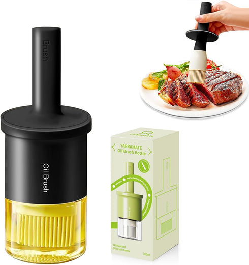 Oil Dispenser Bottle with Heat Resistant Brush, Glass Oil Container with Silicone Basting Brush for Cooking