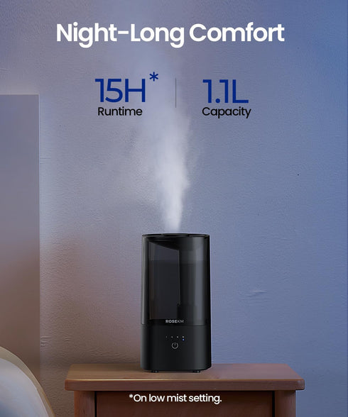 Humidifiers for Bedroom (1.1L) - Small Cool Mist Humidifier for Home Plant, Quiet Ultrasonic
