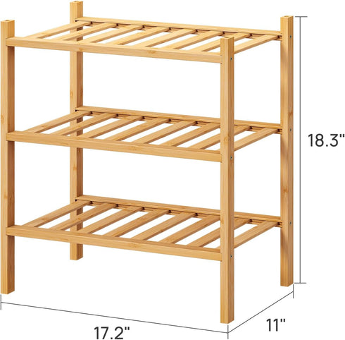 3-Tier Closet 17.2IN viewcare Small Shoe Rack, Shoe Rack for Entryway, Bamboo Wood Shoe Shelf for & Hallway, Long |