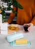 Nucookery Ceramic Butter Dish with Lid | Raised Legs and Non-Slip Strip Design | Porcelain Health | Dishwasher Safe