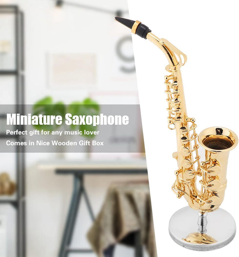 Instrument Ornament Gold Plated Miniature Saxophone Ornament Replica Musical Model with Gift Case for Christmas