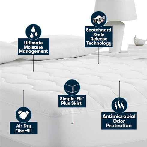 Serta Air Dry Extra Comfort Quilted Mattress Pad, Cooling & Breathable, 15" Deep Pocket, Twin, White