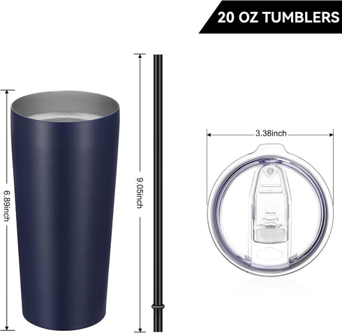 VEGOND 20oz Tumbler Bulk with Lid and Straw - Stainless Steel Vacuum Insulated Travel Mug, Navy Blue