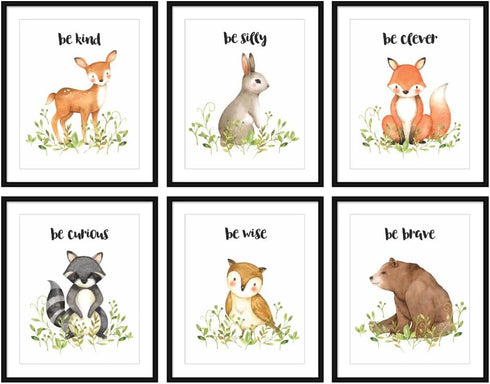 Bestbuddy Pet Set of 6 Unframed Woodland Animals Art Prints (8X10) for Kids Baby Girl Room Decor