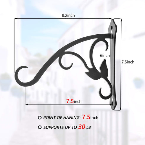 VEEBOOD 2 8-Inch Pcs Decorative Iron Lantern Hooks for Wall Hanging Mason Jar Sconces Outdoor Solar Lights, Black