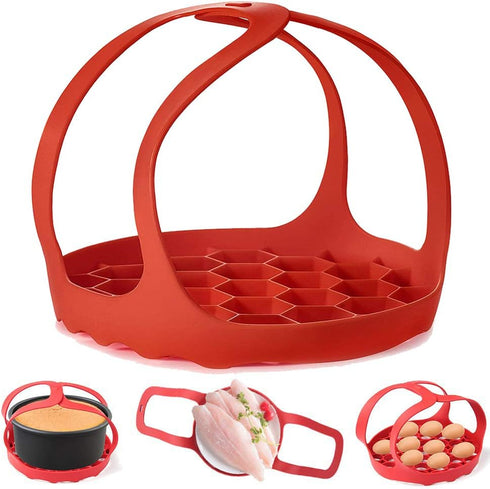 Pressure Cooker Sling, Silicone Bakeware for 6 Qt/8 Qt Instant Pot, Anti-scalding Bakeware Lifter Steamer Rack, Red