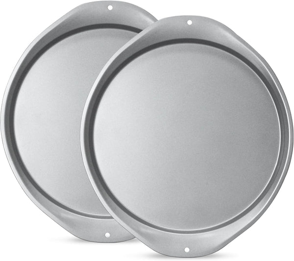 14 Inch Nonstick Pizza Pan for Oven, Durable with Widen Handles for Cooking, Baking, and Grilling (2, Grey)