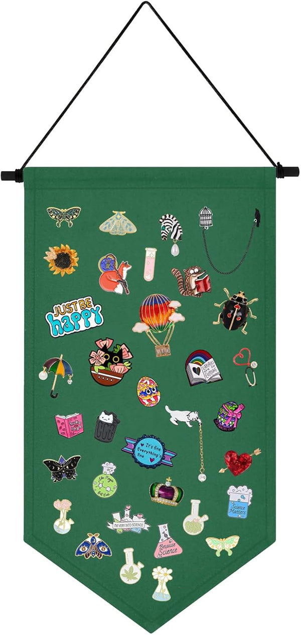 Kunyeah Wall Hanging Brooch Organizer Storage Case - Colorful Canvas Pin Board Stand for Enamel Pins (Green)