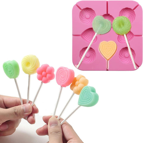 2Pcs Love Heart Lollipop Candy Molds, 8-Cavities Food Grade Silicone Molds with 40 Lollipop Sticks