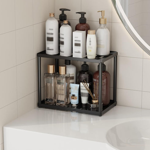DwellDeal 2 Counter Countertop Tier Bathroom Organizer, Rectangular Vanity Organizer Shelf, Skincare and Makeup Storage