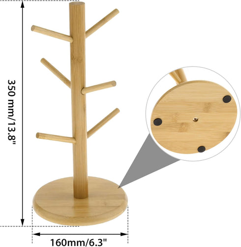 C&AHOME Coffee Mug Tree - 6 Hooks Wooden Holder Rack Stand for Countertop Standard Use