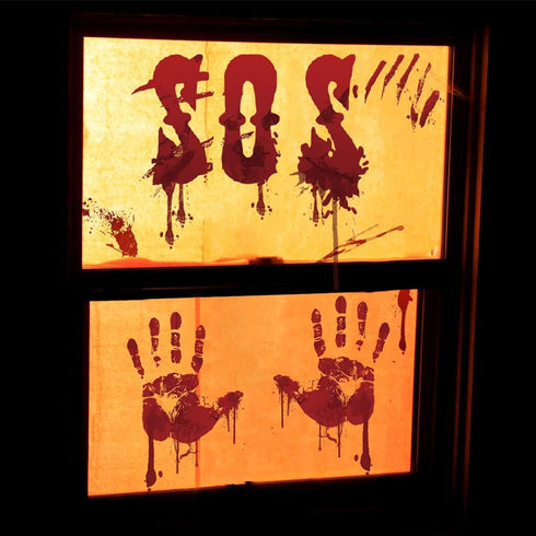 Tuzuaol 119 PCS Bloody Halloween Decorations, Handprint Footprints Knife Stickers for Zombie Party Supplies