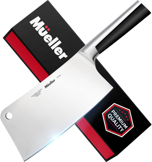 Mueller 7-Inch Meat Cleaver Knife, Stainless Steel Professional Butcher Chopper for Home Kitchen