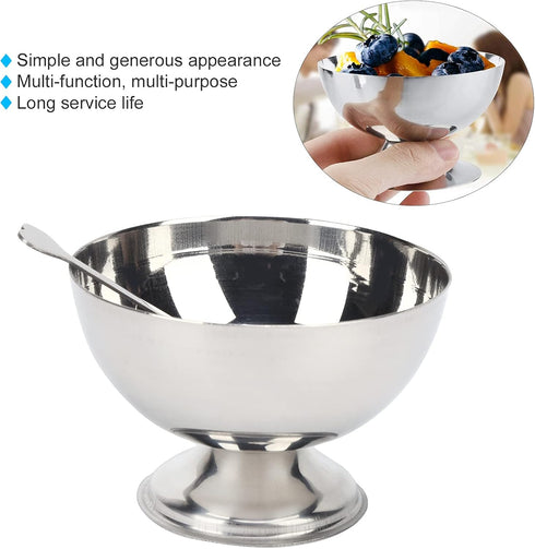 Pssopp Dessert Bowls with Forks, Stainless Steel Milkshake Cup, Medium Snack Dish for Ice Cream