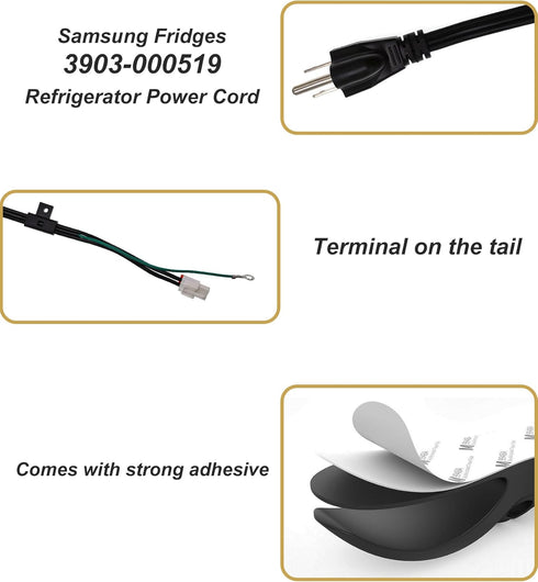 3903-001003 Refrigerator Power Cord for Samsung, Compatible with Kenmore Elite, RF28T5001SR, RH29H8000SR, RF28HMEDBSR