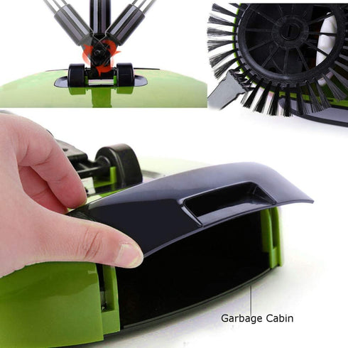 Healifty Mini Manual Sweeper 3 in 1 Carpet Cleaning Hand Push Dustpan Trash Bin Mop (Green) 360° Rotating