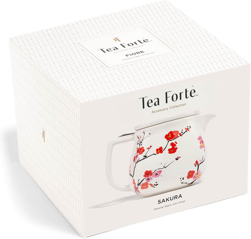 24 oz. Tea Forte Fiore Sakura Cherry Blossom Ceramic Teapot with Removable Stainless Steel Infuser Basket and Lid