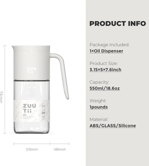 18.6oz Zuutii Olive Oil Dispenser Bottle Auto Flip Glass Vinegar Bottle with No-Drip Spout for Kitchen Cooking, Oil