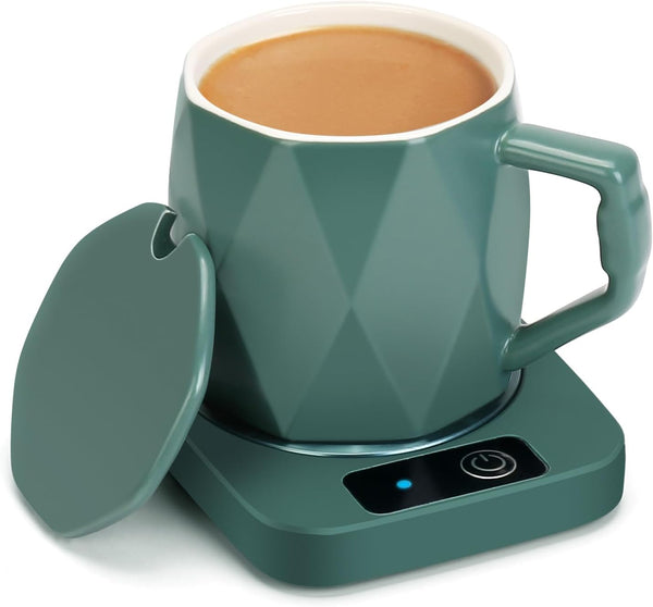 Electric Coffee Warmer with Ceramic Mug, 131? Temperature Control, Smart Coffee Cup Warmer for Desk Home Office