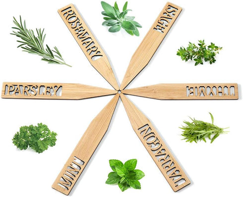Set 12 Bamboo Herb Markers - of Beautiful Garden Labels - Sturdy Outdoor Garden or Potted Herb Markers