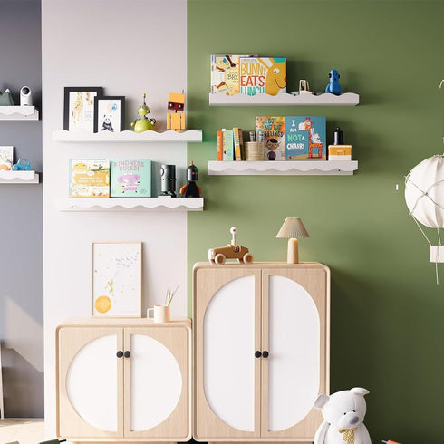 LUANTIANPAI Set 2 16 Inch Nursery Book Shelves Scalloped Floating Shelves of White Wall Shelves for Kids Baby Room Wood