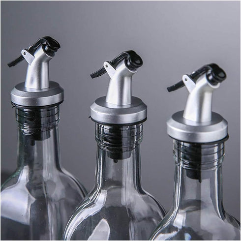 4 Pcs Oil Pour Spouts, Leakproof Nozzle Olive Oil Bottle Dispenser for Olive Oil, Wine, Vinegar, Soy Sauce (Silver)