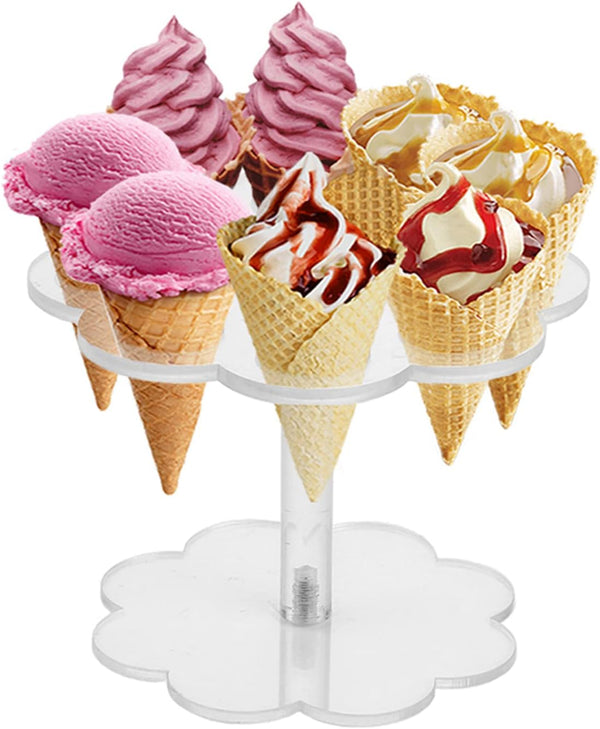 Ice Cream Cone Holder Stand with 8 Holes Capacity, Clear Acrylic Waffle Cone Holder