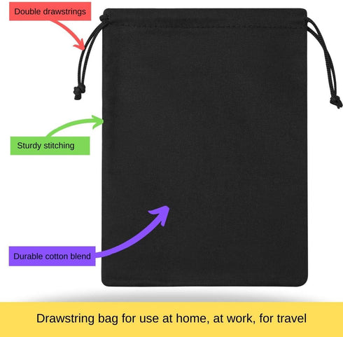 DR Black Cotton Drawstring Bags with Double String - 6 x 8 inch, 12 Pack for Pantry Gifts