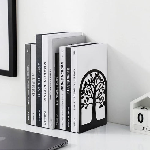6.5 4.7 3.5 Inch(3 Pairs/6 HappyHapi Book Ends, Metal Bookends for Shelves Decorative, Tree Stopper for Heavy Books