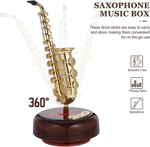 TOPPERFUN 7.9in Mini Saxophone Music Box, Classic Home Decorative Saxophone, Small Musical Mum Trinket Instrument