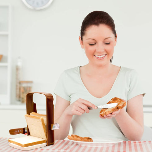 Bread Slicer Toast Cutter Kitchen Tools, Foldable Sandwich Slicing with 4 Thickness for Homemade Bread, 8.7 * 5.5 *