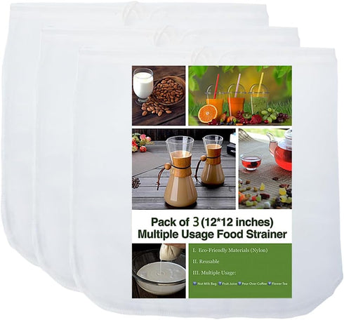 iAesthete 3 Pack - Ultra Fine Nut Milk Bag, 12X12 Inches, 80 Micron,