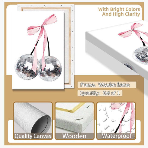 Generic 8x12in Vintage Disco Bow Posters White Cherry Canvas Wall Art Funky Coquette Pink Bow Preppy Aesthetic Prints