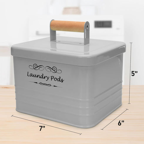 ELITAPRO Laundry Pods Holder, Khaki - Modern Farmhouse Container with Lid for Laundry Room Organization