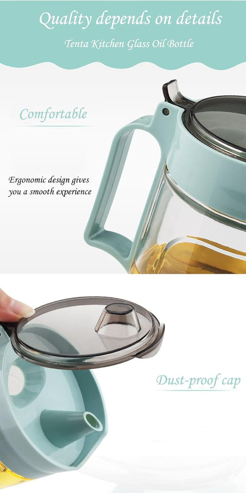 TENTA KITCHEN Olive Oil Vinegar Syrups Bottle Dispenser - 650ml Glass with No Drip Spout