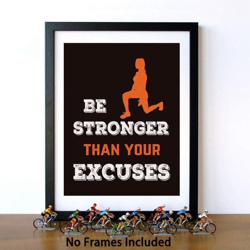 Sports Art Print Set of 4, Inspirational Fitness Quote Wall Art, Motivational Bodybuilding Phrases, Gym Training Decor