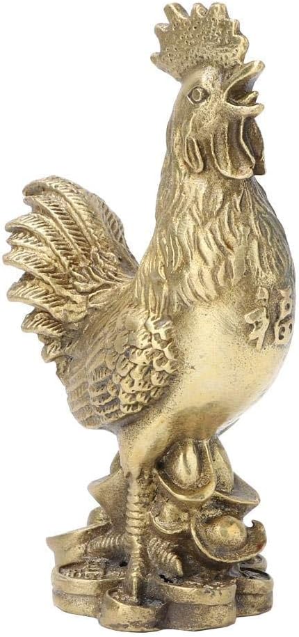 Hilitand Brass Luck Rooster Chicken Statue, Feng Shui Decor for Good Luck and Wealth, 10cm/3.94in