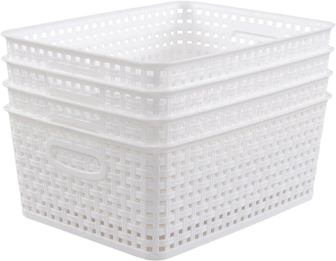 Plastic 8 L Storage Baskets, Medium Kitchen Baskets, White, 4 Packs
