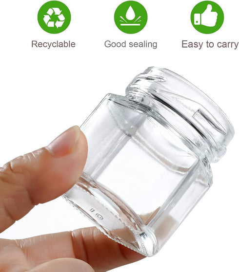 Mcupper 30 Pack 1.5 oz Mini Honey Jars with Dipper, Honey Jar Party Favors, Glass Hexagon Honey Jar for Wedding Favors
