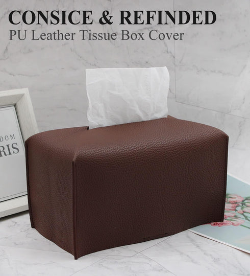 Livelab Dark Brown Tissue Box Cover, Rectangular PU Leather Tissue Box Case Organizer for Vanity, Night Stands, Office