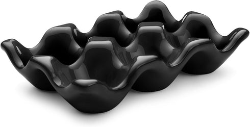 Flexzion Ceramic Egg Holder for Fridge, 6 Cups Egg Tray, Decorative Serving Dish for Kitchen Storage
