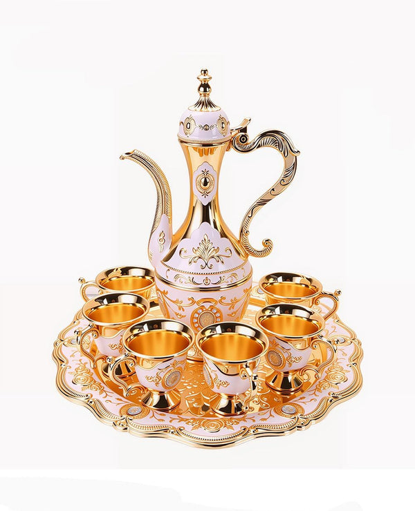 Vintage Turkish Tea Set with Tray and 6 Cups Exquisite Wine Pot