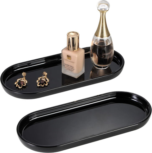 SheeChung Black Acrylic Vanity Tray, 2 Pack Bathroom Storage Organizer Tray for Countertop, Cabinet, or Closet