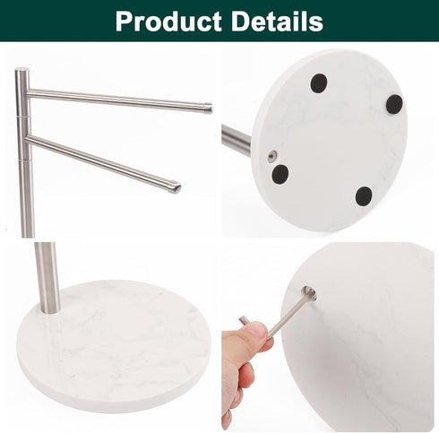 Hand Towel Holder, F-Shape Stand with Marble Base, Stainless Steel Swivel Hand Towel Rack for Bathroom Kitchen