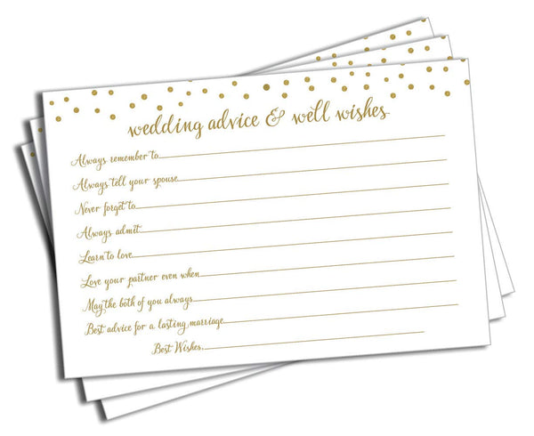 Wedding Advice and Well Wishes Cards, Gold Confetti, 50-Cards