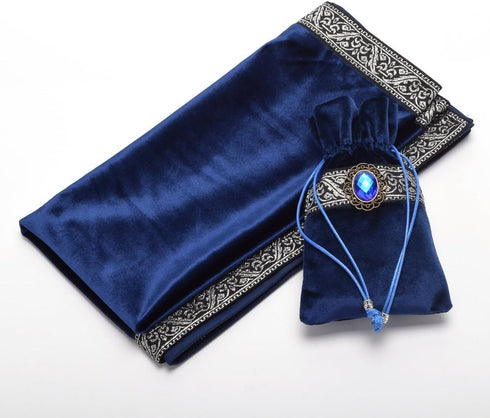 BLESSUME Square Velvet Altar Tarot Table Cloth and Pouch, Dark Blue