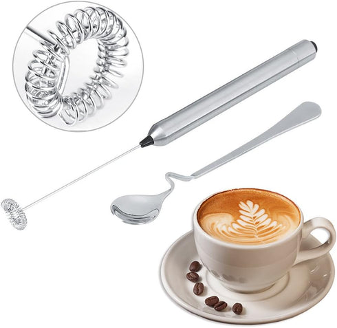 Mini Stirrer Electric Milk Frother Wand, Stainless Steel Handheld Battery Operated Coffee Spoon for Kitchen